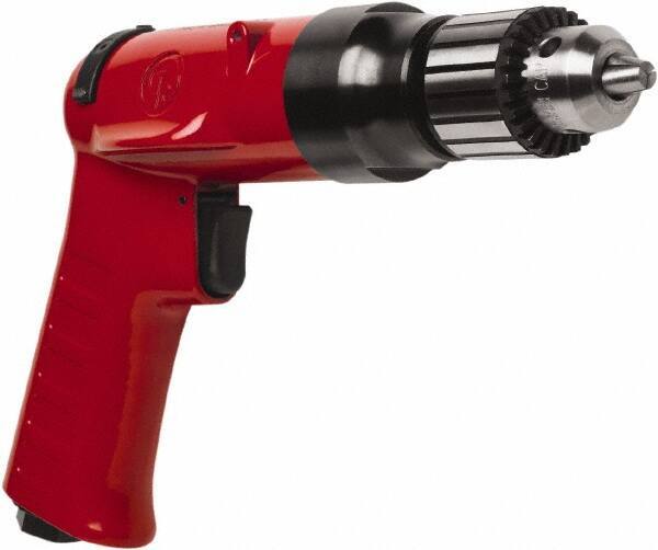 Chicago Pneumatic - 3/8" Reversible Keyed Chuck - Pistol Grip Handle, 4,000 RPM, 32 LPS, 0.5 hp - Exact Industrial Supply