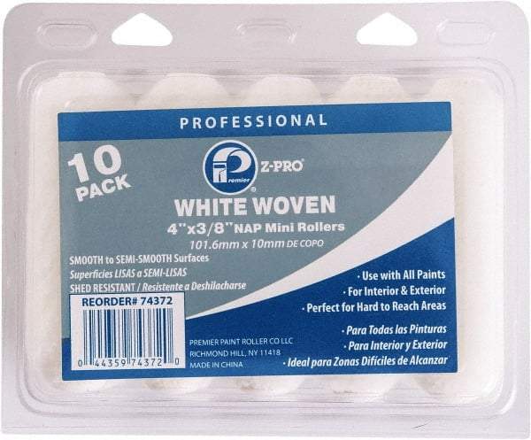 Premier Paint Roller - 3/8" Nap, 4" Wide Paint Mini Roller Covers - Semi-Smooth Texture, Woven - Exact Industrial Supply