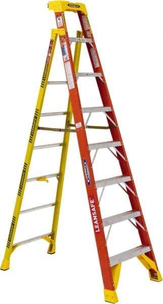 Werner - 7 Steps, 8' High, Type IA Rating, Fiberglass Step Ladder - 300 Lb Load Capacity, 27-39/64" Base Width - Exact Industrial Supply