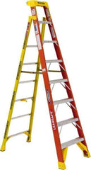 Werner - 7 Steps, 8' High, Type IA Rating, Fiberglass Step Ladder - 300 Lb Load Capacity, 27-39/64" Base Width - Exact Industrial Supply