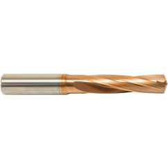23/64″ Dia. × 10 mm Shank × 47 mm Flute Length × 89 mm OAL, 3xD, 135°, ZrCN, 2 Flute, Coolant Thru, Round Solid Carbide Drill - Exact Industrial Supply