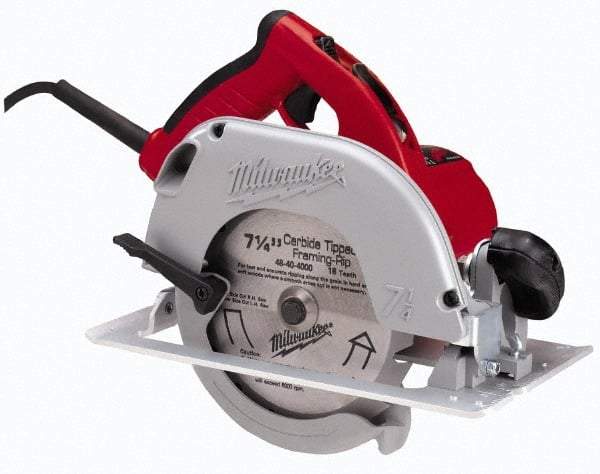 Milwaukee Tool - 15 Amps, 7-1/4" Blade Diam, 5,800 RPM, Electric Circular Saw - 120 Volts, 3.25 hp, 9' Cord Length, 5/8" Arbor Hole, Right Blade - Exact Industrial Supply