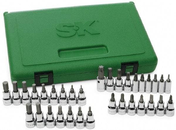 SK - 33 Piece, Screwdriver Bit Set - T10 to T55 Torx, 1/8 to 3/8, 2 to 10 Hex, #4 to 6 Slotted, #1 to 3 Phillips & #2 Pozidriv - Exact Industrial Supply