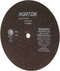 Norton - 8" 60 Grit Aluminum Oxide Cutoff Wheel - 1/16" Thick, 1/2" Arbor, 5,730 Max RPM, Use with Stationary Grinders - Exact Industrial Supply
