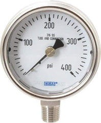 Wika - 2-1/2" Dial, 1/4 Thread, 0-400 Scale Range, Pressure Gauge - Lower Connection Mount, Accurate to 2-1-2% of Scale - Exact Industrial Supply