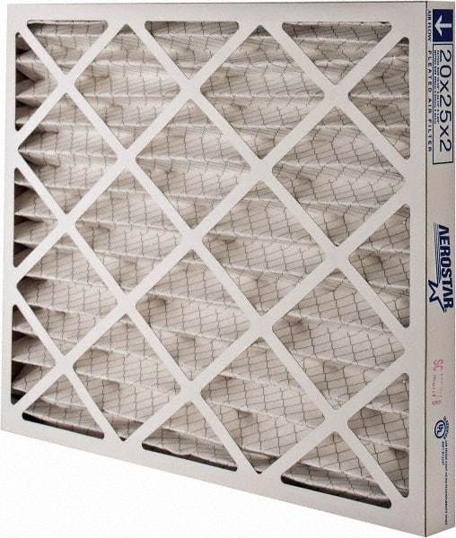Made in USA - 20" Noml Height x 25" Noml Width x 2" Noml Depth, 35% Capture Efficiency, Wire-Backed Pleated Air Filter - MERV 8, Synthetic, Integrated Paperboard Frame, 500 Max FPM, 1,300 CFM, For Any Unit - Exact Industrial Supply