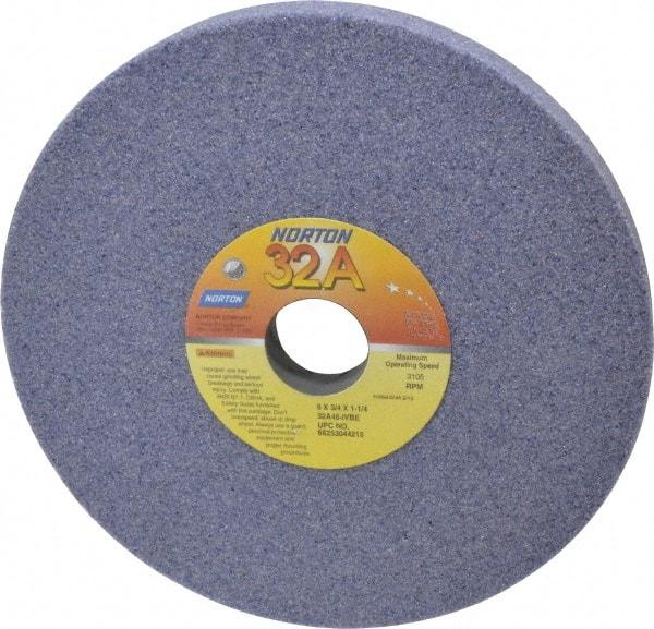 Norton - 8" Diam x 1-1/4" Hole x 3/4" Thick, I Hardness, 46 Grit Surface Grinding Wheel - Aluminum Oxide, Type 1, Coarse Grade, 3,105 Max RPM, Vitrified Bond, No Recess - Exact Industrial Supply