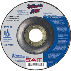 Sait - 4-1/2" Wheel Diam, 7/8" Arbor Hole, Type 27 Depressed Center Wheel - Ceramic, Resinoid Bond, 13,300 Max RPM, Compatible with Angle Grinder - Exact Industrial Supply