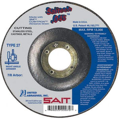 Sait - 6" Wheel Diam, 7/8" Arbor Hole, Type 27 Depressed Center Wheel - Ceramic, Resinoid Bond, 10,200 Max RPM, Compatible with Angle Grinder - Exact Industrial Supply
