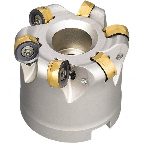Iscar - 2-1/2" Cut Diam, 0.34" Max Depth, 1" Arbor Hole, 7 Inserts, H400 RNHU Insert Style, Indexable Copy Face Mill - H400 FR-12 Cutter Style, 1.97" High, Through Coolant, Series Helido - Exact Industrial Supply