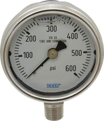 Wika - 2-1/2" Dial, 1/4 Thread, 0-600 Scale Range, Pressure Gauge - Lower Connection Mount, Accurate to 2-1-2% of Scale - Exact Industrial Supply