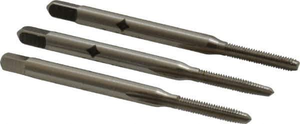 Cleveland - #3-56 UNF, 3 Flute, Bottoming, Plug & Taper, Bright Finish, High Speed Steel Tap Set - Right Hand Cut, 1-13/16" OAL, 1/2" Thread Length - Exact Industrial Supply