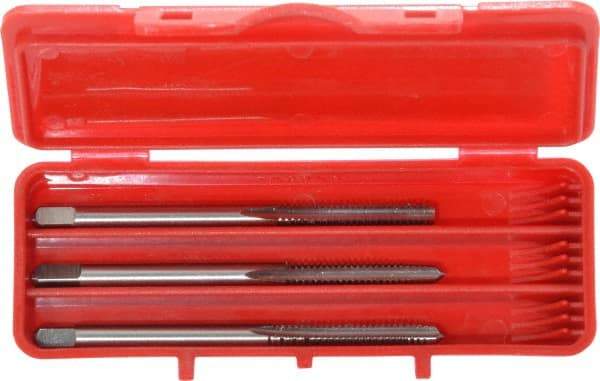 Cleveland - #6-32 UNC, 3 Flute, Bottoming, Plug & Taper, Bright Finish, High Speed Steel Tap Set - Right Hand Cut, 50.8mm OAL, 0.38" Thread Length - Exact Industrial Supply