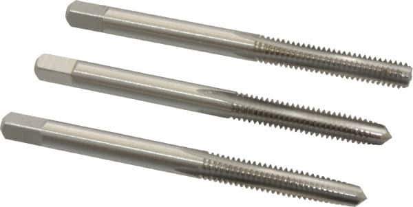 Cleveland - #8-32 UNC, 4 Flute, Bottoming, Plug & Taper, Bright Finish, High Speed Steel Tap Set - Right Hand Cut, 2-1/8" OAL, 0.38" Thread Length - Exact Industrial Supply