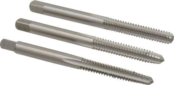 Cleveland - #10-24 UNC, 3 Flute, Bottoming, Plug & Taper, Bright Finish, High Speed Steel Tap Set - Right Hand Cut, 2-3/8" OAL, 1/2" Thread Length - Exact Industrial Supply