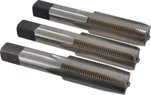 Cleveland - 7/8-14 UNF, 4 Flute, Bottoming, Plug & Taper, Bright Finish, High Speed Steel Tap Set - Right Hand Cut, 4-11/16" OAL, 2.22" Thread Length - Exact Industrial Supply