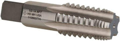 Cleveland - 1/2-14 NPT, 4 Flutes, Bright Finish, High Speed Steel, Interrupted Thread Pipe Tap - 3-1/8 Inch Overall Length, 11/16 Inch Shank Diameter, 1-3/8 Inch Thread Length, 0.51 Inch Square Size, Regular Hook, Plug Chamfer - Exact Industrial Supply