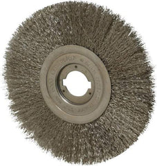 Weiler - 8" OD, 1-1/4" Arbor Hole, Crimped Stainless Steel Wheel Brush - 3/4" Face Width, 2-1/16" Trim Length, 0.0118" Filament Diam, 6,000 RPM - Exact Industrial Supply