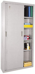 Sandusky Lee - 5 Shelf Sliding Door Storage Cabinet - Steel, 36" Wide x 18" Deep x 72" High, Light Gray - Exact Industrial Supply