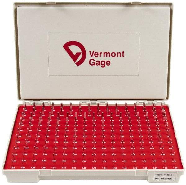 Vermont Gage - 185 Piece, 1.3-4.98 mm Diameter Plug and Pin Gage Set - Minus 0.01 mm Tolerance, Class ZZ - Exact Industrial Supply