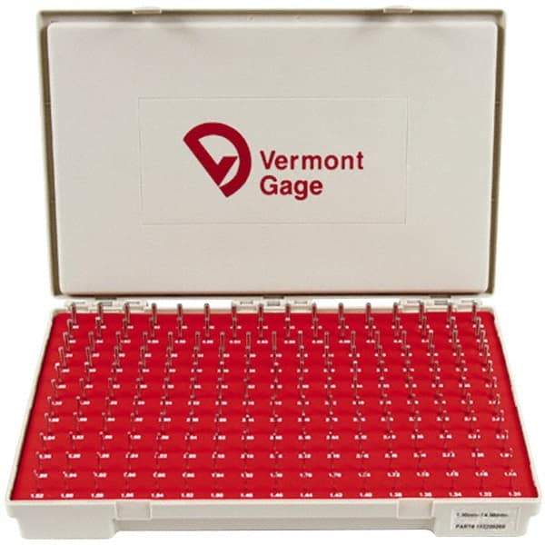 Vermont Gage - 185 Piece, 1.31-4.99 mm Diameter Plug and Pin Gage Set - Minus 0.01 mm Tolerance, Class ZZ - Exact Industrial Supply