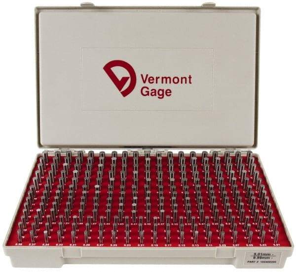 Vermont Gage - 250 Piece, 5.01-9.99 mm Diameter Plug and Pin Gage Set - Minus 0.01 mm Tolerance, Class ZZ - Exact Industrial Supply