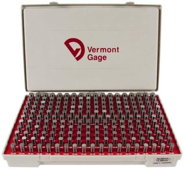 Vermont Gage - 200 Piece, 10-13.98 mm Diameter Plug and Pin Gage Set - Minus 0.01 mm Tolerance, Class ZZ - Exact Industrial Supply