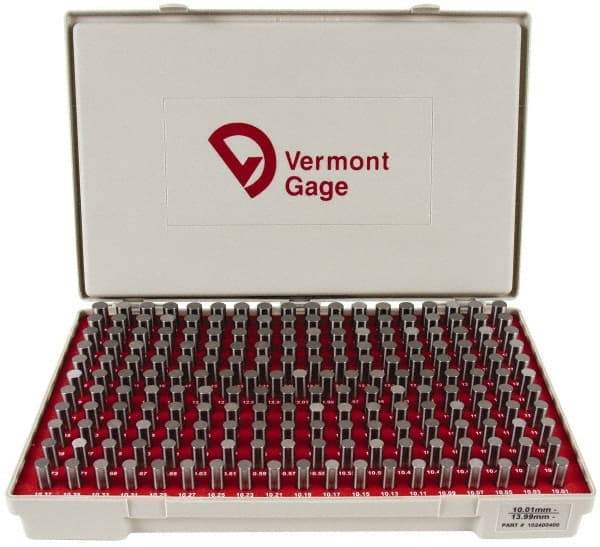 Vermont Gage - 200 Piece, 10.01-13.99 mm Diameter Plug and Pin Gage Set - Minus 0.01 mm Tolerance, Class ZZ - Exact Industrial Supply