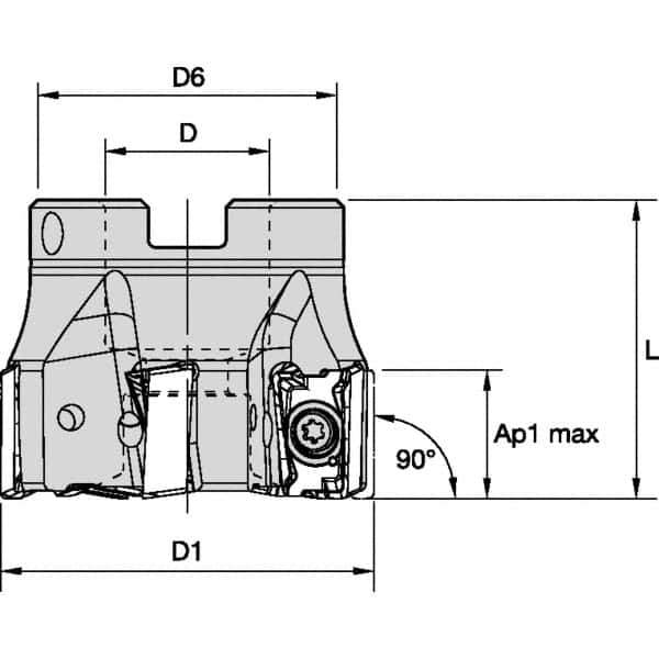 Kennametal - 12 Inserts, 5" Cut Diam, 1-1/2" Arbor Diam, 15.5mm Max Depth of Cut, Indexable Square-Shoulder Face Mill - 0° Lead Angle, 60.45mm High, LNGU15T608SRGE Insert Compatibility, Through Coolant, Series MILL 4-15 - Exact Industrial Supply