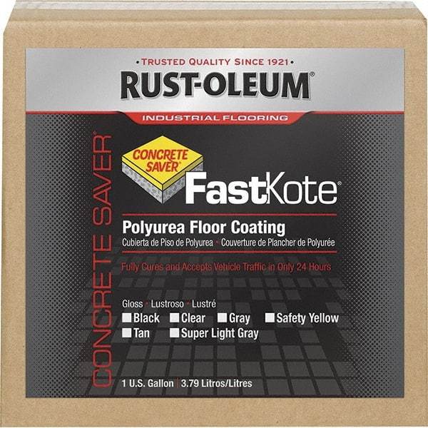 Rust-Oleum - 1 Gal Safety Yellow Gloss Finish Floor Coating - 400 Sq Ft per Gal, Interior/Exterior, <50 gL VOC Compliance - Exact Industrial Supply