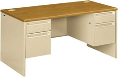 Hon - Steel-Reinforced High-Pressure Laminate Double Pedestal Desk - 60" Wide x 30" Deep x 29-1/2" High, Harvest/Putty - Exact Industrial Supply