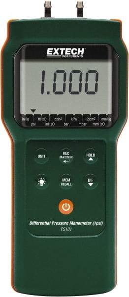 Extech - 1 Max psi, 0.3% Accuracy, Differential Pressure Manometer - Exact Industrial Supply