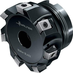 Walter - 6 Inserts, 2-1/2" Cut Diam, 3/4" Arbor Diam, 0.48" Max Depth of Cut, Indexable Square-Shoulder Face Mill - 1.575" High, LN.. 1306.. Insert Compatibility, Through Coolant, Series Blaxx - Exact Industrial Supply