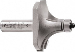 Amana Tool - 2" Cut Diam, 1" Length of Cut, 2 Flute Round-Over Edge Profile Router Bit - Carbide-Tipped, 1/2" Shank Diam, 2-7/8" OAL, Uncoated - Exact Industrial Supply