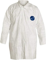 Dupont - Size M White Disposable Chemical Resistant Lab Coat - Tyvek, Snap Front, Open Cuff - Exact Industrial Supply