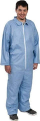 Dupont - Size L FR Disposable Flame Resistant/Retardant Coveralls - Blue, Zipper Closure, Open Cuffs, Open Ankles, Serged Seams - Exact Industrial Supply