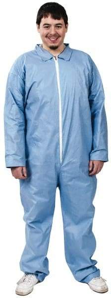 Dupont - Size XL FR Disposable Flame Resistant/Retardant Coveralls - Blue, Zipper Closure, Open Cuffs, Open Ankles, Serged Seams - Exact Industrial Supply