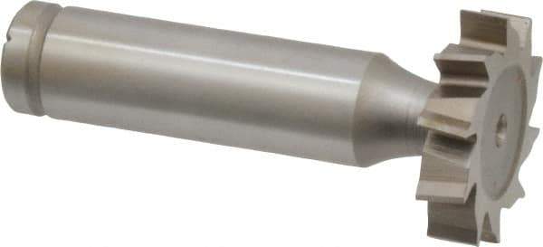 Made in USA - 1" Diam x 7/32" Face Width, Cobalt, 10 Teeth, Shank Connection Woodruff Keyseat Cutter - Uncoated, 2-7/32" OAL x 1/2" Shank, Staggered Teeth, ANSI 708, Old Standard 14 - Exact Industrial Supply
