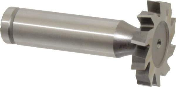 Made in USA - 1-1/8" Diam x 3/16" Face Width, Cobalt, 10 Teeth, Shank Connection Woodruff Keyseat Cutter - Uncoated, 2-3/16" OAL x 1/2" Shank, Staggered Teeth, ANSI 609, Old Standard 16 - Exact Industrial Supply