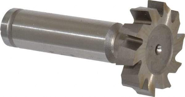 Made in USA - 1-1/8" Diam x 1/4" Face Width, Cobalt, 10 Teeth, Shank Connection Woodruff Keyseat Cutter - Uncoated, 2-1/4" OAL x 1/2" Shank, Staggered Teeth, ANSI 809, Old Standard 18 - Exact Industrial Supply