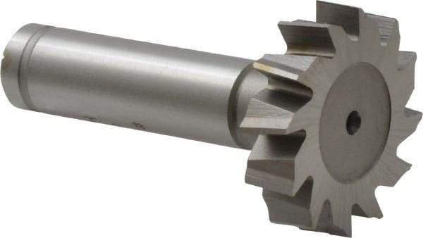 Made in USA - 1-1/4" Diam x 5/16" Face Width, Cobalt, 14 Teeth, Shank Connection Woodruff Keyseat Cutter - Uncoated, 2-5/16" OAL x 1/2" Shank, Staggered Teeth, ANSI 1010, Old Standard D - Exact Industrial Supply