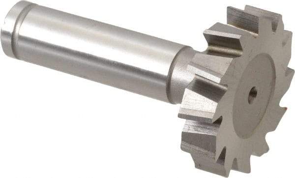 Made in USA - 1-3/8" Diam x 5/16" Face Width, Cobalt, 12 Teeth, Shank Connection Woodruff Keyseat Cutter - Uncoated, 2-5/16" OAL x 1/2" Shank, Staggered Teeth, ANSI 1011, Old Standard 23 - Exact Industrial Supply