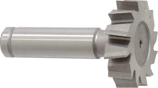 Made in USA - 1-3/8" Diam x 3/8" Face Width, Cobalt, 12 Teeth, Shank Connection Woodruff Keyseat Cutter - Uncoated, 2-3/8" OAL x 1/2" Shank, Staggered Teeth, ANSI 1211, Old Standard F - Exact Industrial Supply