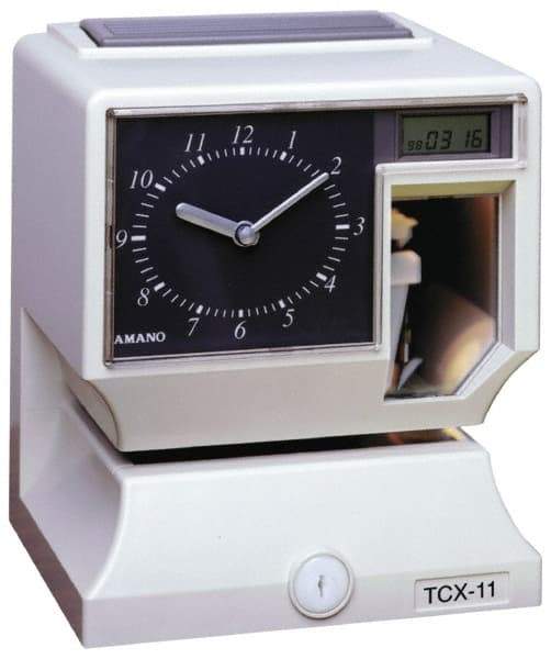 Amano - 110 VAC, Dial,Digital Plastic Manual and Automatic Time Clock and Recorder - 6-3/4 Inch Wide x 6-1/4 Inch Deep x 8-1/4 Inch High, White, UL and CUL Listed - Exact Industrial Supply