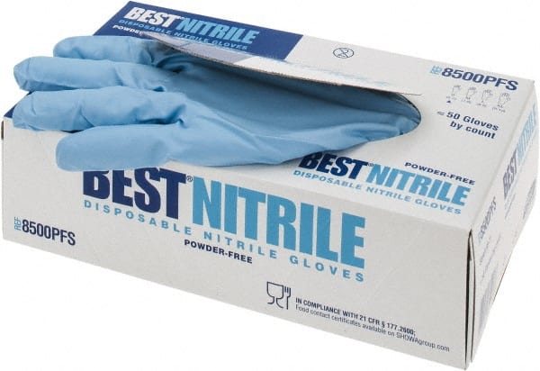 Size S, 8 mil, Industrial Grade, Powder Free Nitrile Disposable Gloves 9-1/2″ Long, Blue, Textured Rolled Cuffs, FDA Approved, Ambidextrous