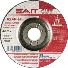 Sait - 3" 24 Grit Aluminum Oxide Cutoff Wheel - 1/8" Thick, 3/8" Arbor, 20,372 Max RPM, Use with Die Grinders - Exact Industrial Supply