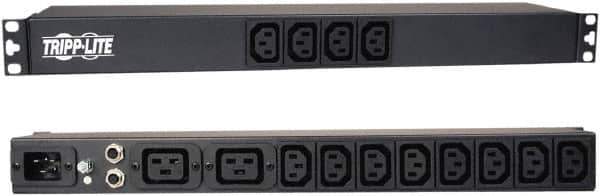 Tripp-Lite - 14 Outlets, 100/240 Volts, 20 Amps, 15' Cord, Power Outlet Strip - Rack Mount, C13/C19 NEMA Configuration, 19" Strip - Exact Industrial Supply