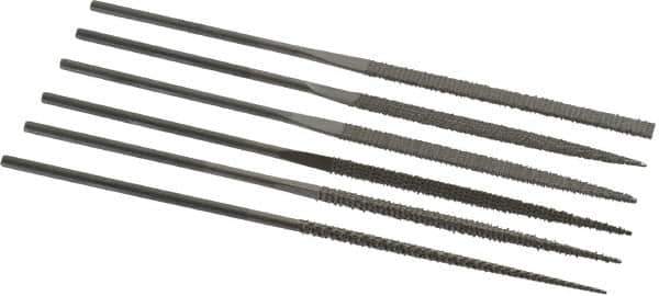 PFERD - 6 Piece Needle Pattern File Set - 5-1/2" Long, 2 Coarseness, Set Includes Flat, Hand, Three Square, Round, Half Round, Square - Exact Industrial Supply