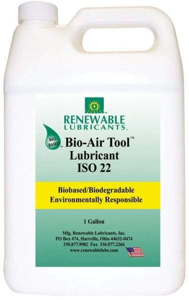 Renewable Lubricants - 1 Gal Bottle, ISO 22, Air Tool Oil - -40°F to 420°, 22.4 Viscosity (cSt) at 40°C, 4.9 Viscosity (cSt) at 100°C, Series Bio-Air - Exact Industrial Supply