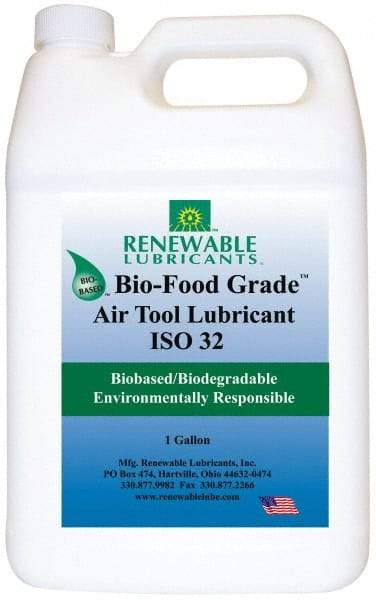Renewable Lubricants - 1 Gal Bottle, ISO 32, Air Tool Oil - -20°F to 230°, 29.33 Viscosity (cSt) at 40°C, 7.34 Viscosity (cSt) at 100°C, Series Bio-Food Grade - Exact Industrial Supply